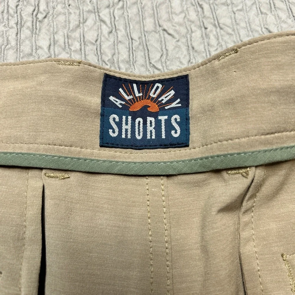 Faherty All Day Shorts Mens 38 Khaki Tan Hybrid Board Shorts Stretch Quick Dry
